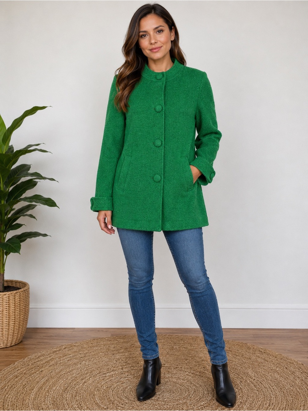 Joe Fresh Green Button Front Jacket | Stand Collar | Women’s Medium